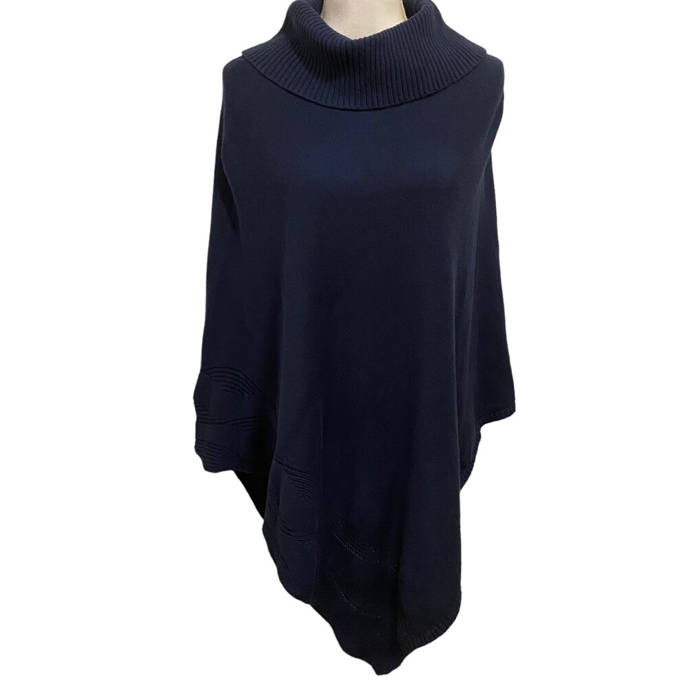 SOFT SURROUNDINGS Blue Sweater Turtle Neck Poncho Asymmetrical Hem Size Missy 1